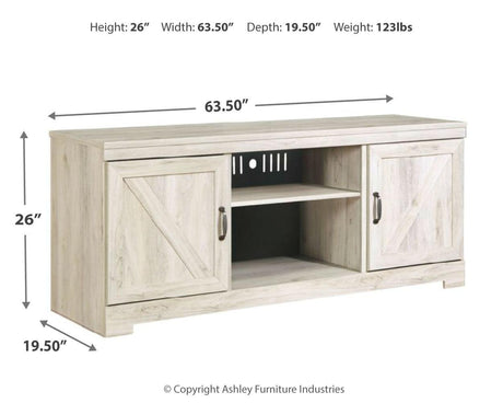 Bellaby Whitewash 63-inch TV Stand wood grain finish close