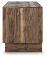 Close up of drawer handles and wood grain finish