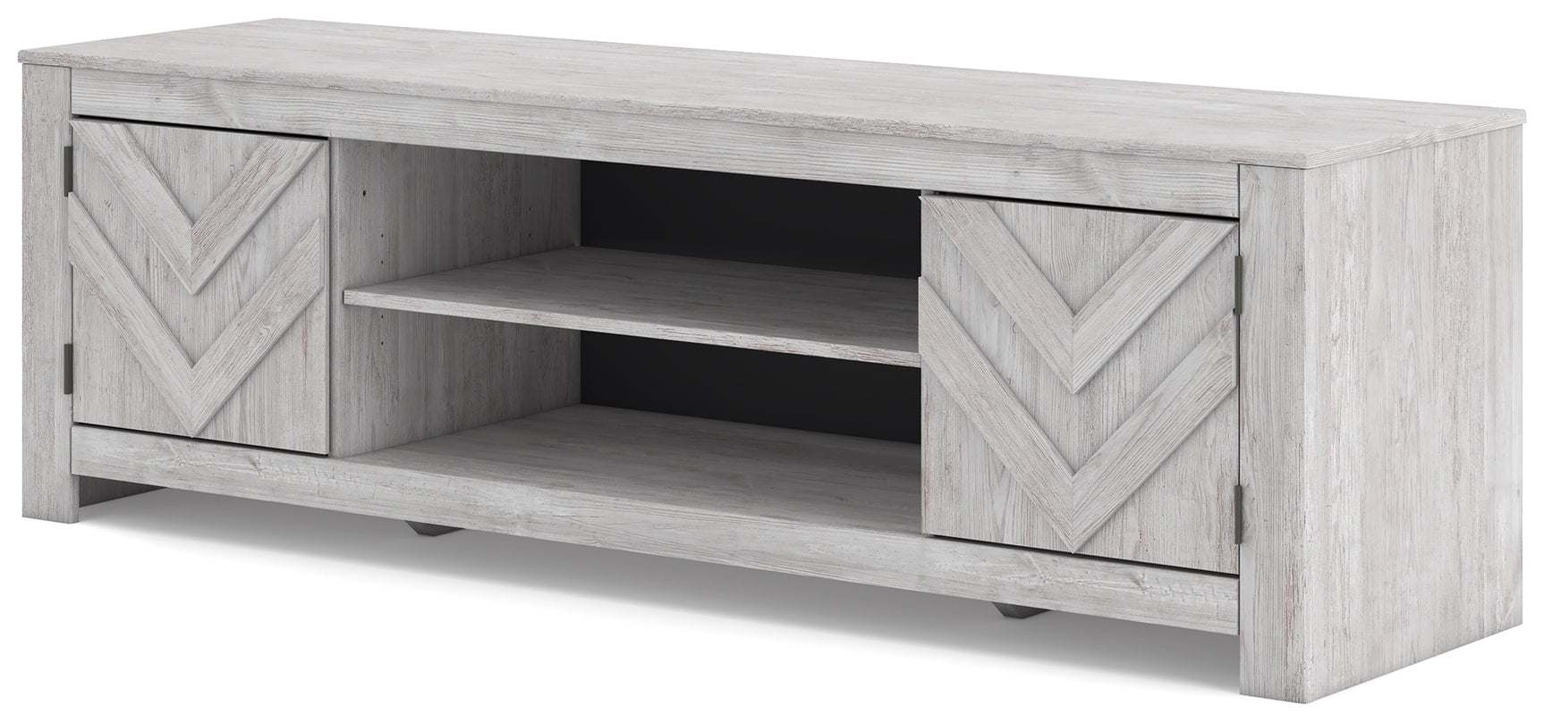 Side view of whitewash TV stand