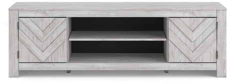 Front view of Cayboni TV stand closed cabinets