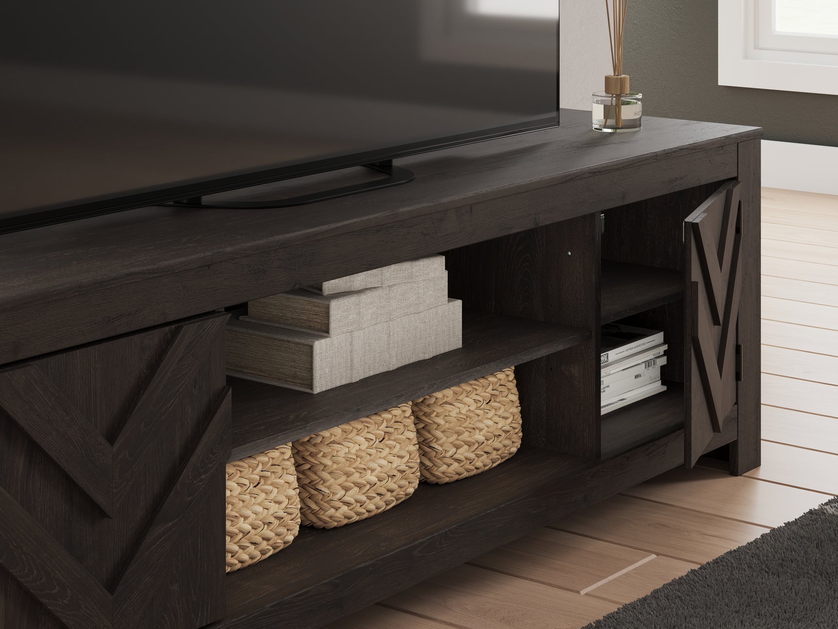 Close-up detail of Cayboni TV Stand door and finish