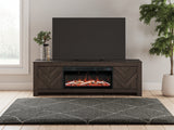 Cayboni TV stand side angle showing storage cabinet