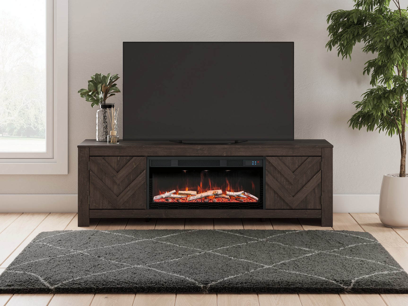 Cayboni TV stand side angle showing storage cabinet
