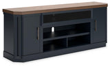 Landocken 83 inch brown and blue TV stand closed front angle