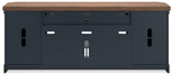 Landocken 83 inch brown and blue TV stand back panel view