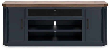 Landocken 83 inch brown and blue TV stand head on view