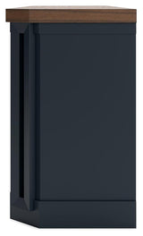 Landocken 83 inch brown and blue TV stand side alternate angle