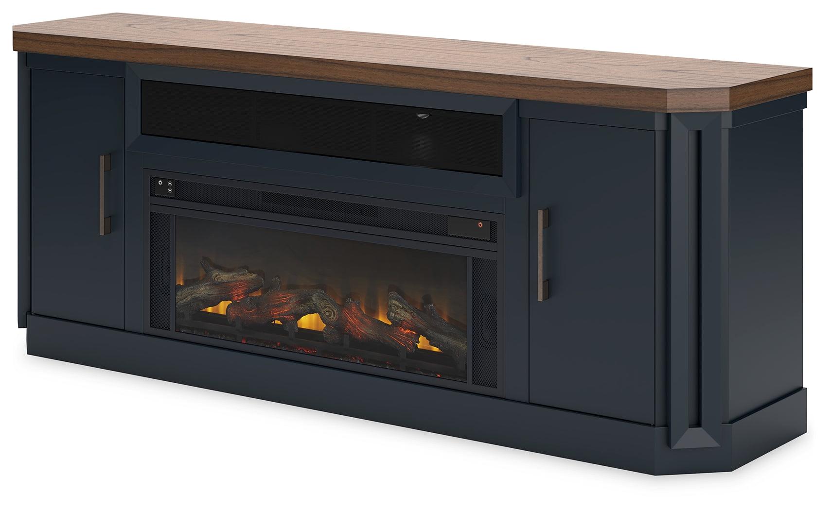 Landocken Two-Tone 83 inch TV Stand with Electric Fireplace head-on view