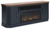 Landocken Two-Tone 83 inch TV Stand with Electric Fireplace close up on cabinet