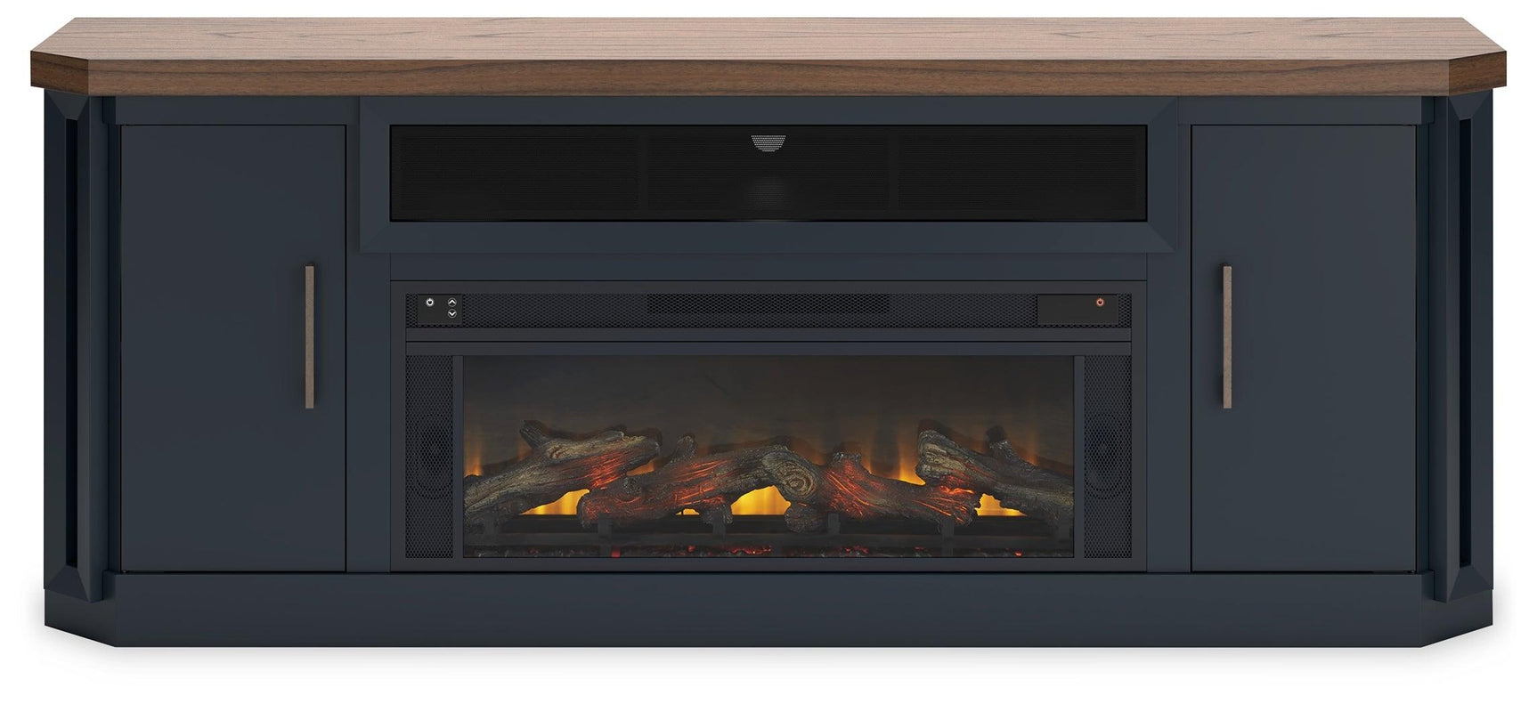 Landocken Two-Tone 83 inch TV Stand with Electric Fireplace fireplace detail
