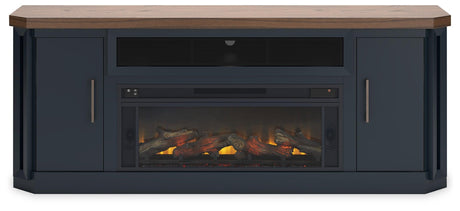 Landocken Two-Tone 83 inch TV Stand with Electric Fireplace fireplace detail