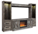 Wynnlow entertainment center side pier with glass shelves and LED lighting