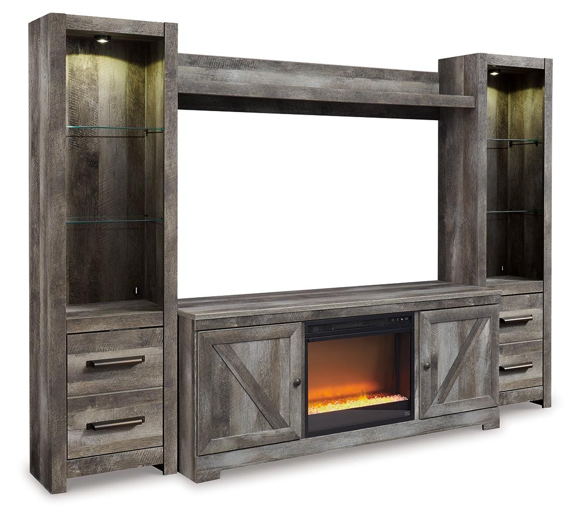 Wynnlow entertainment center side pier with glass shelves and LED lighting