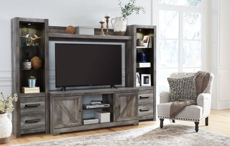 Close-up of rustic gray replicated oak grain finish on Wynnlow