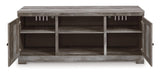 Open storage shelves and cabinets of Wynnlow TV stand
