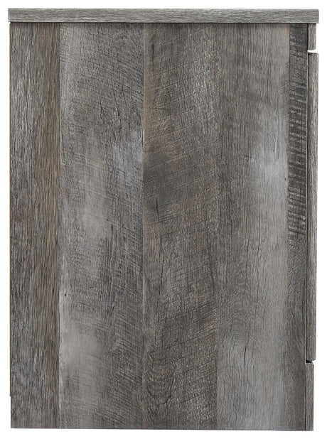 Wynnlow Gray 63 inch TV Stand side view showing thickness