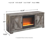 Dimensions diagram for Wynnlow TV stand with fireplace