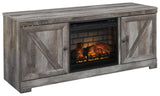 Wynnlow TV stand angle featuring electric fireplace insert
