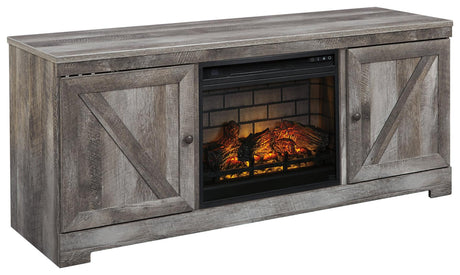 Wynnlow TV stand angle featuring electric fireplace insert