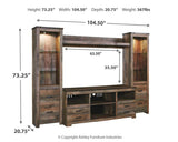 Trinell Brown 4-Piece Entertainment Center dimension specifications diagram