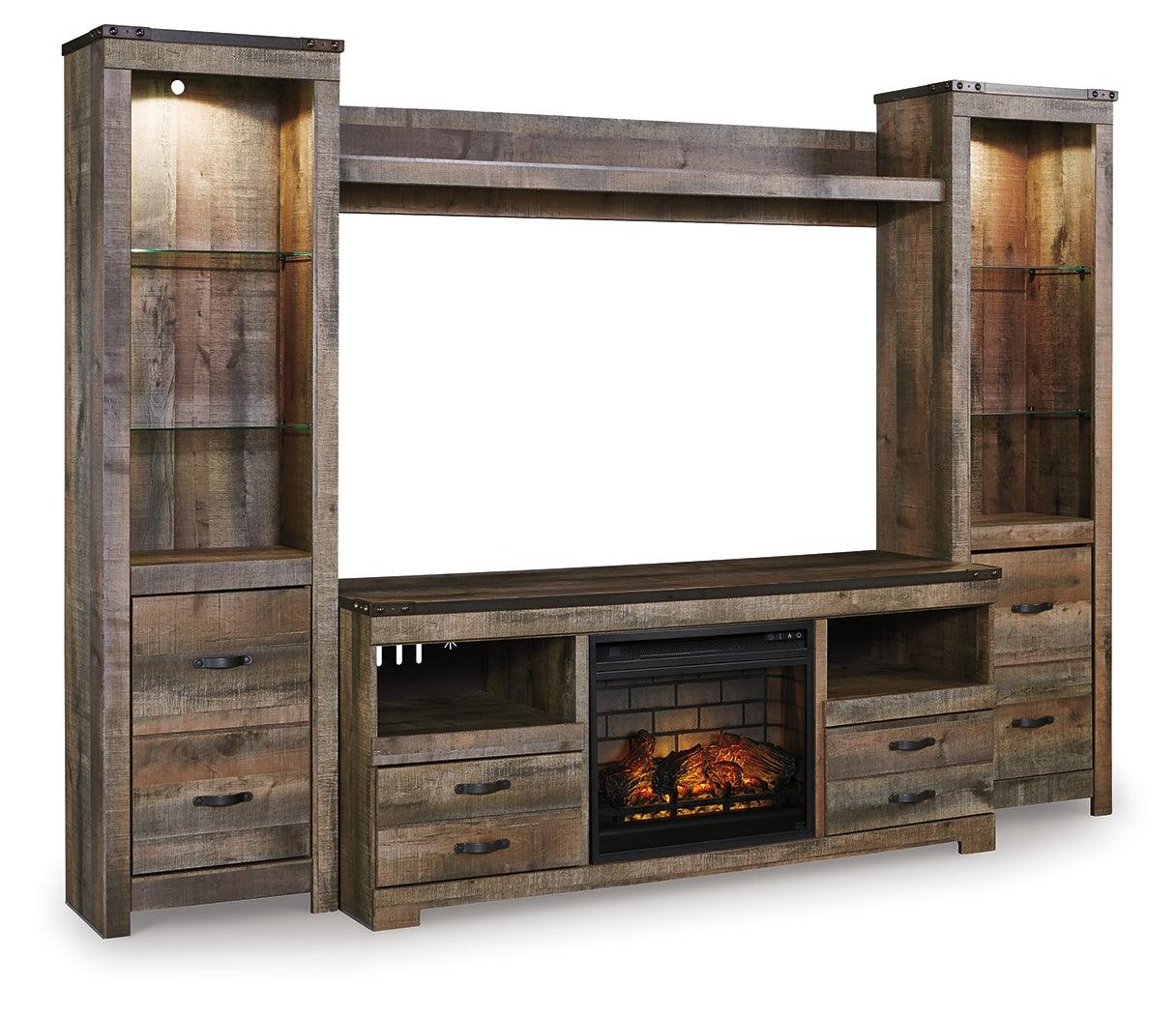Trinell Brown Entertainment Center detail showing sliding barn door and mesh accents