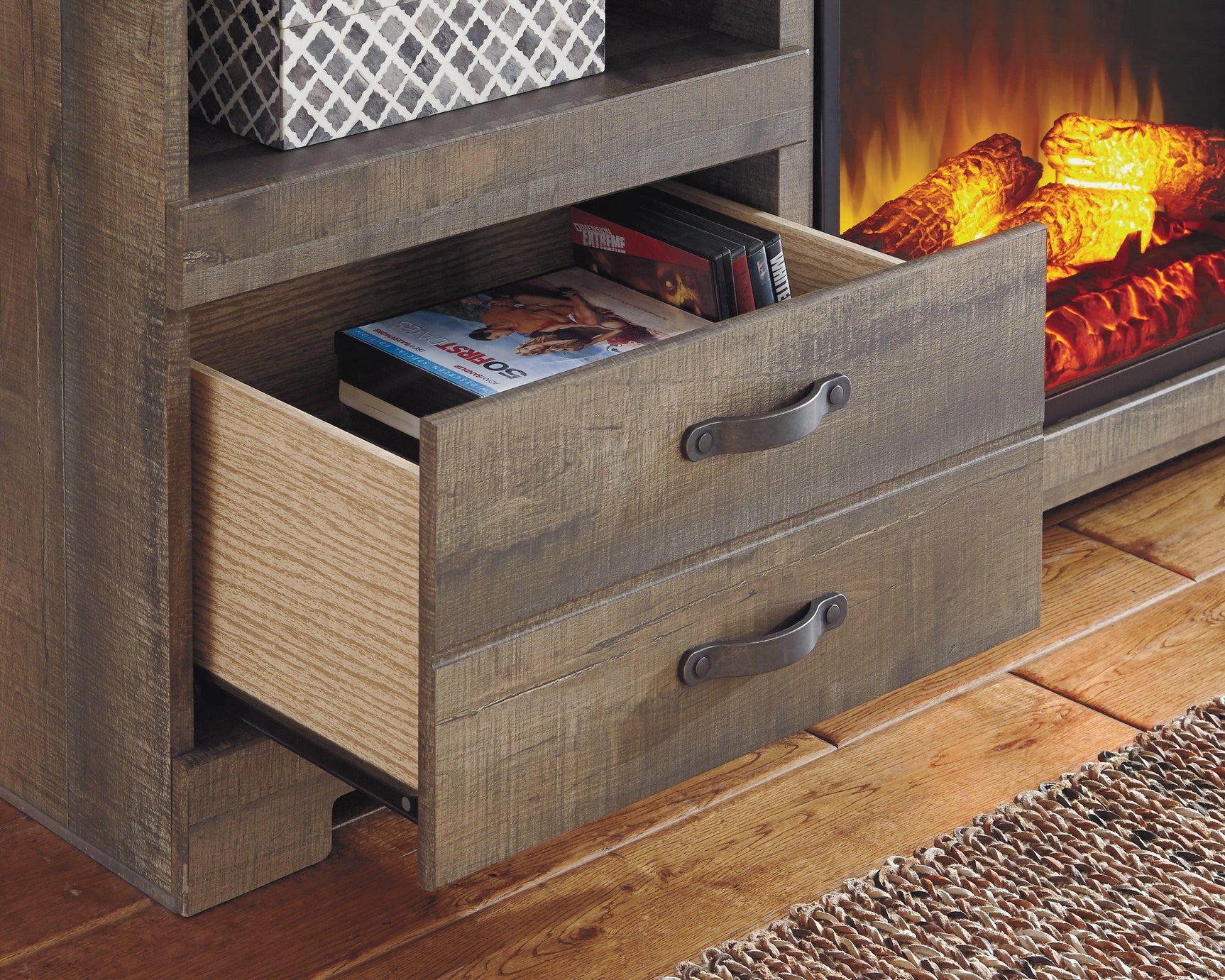 Trinell Brown TV Stand corner detail