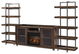 Close-up of electric infrared fireplace insert with LED glowing embers
