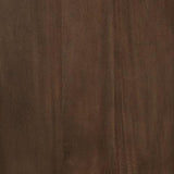 Detail of oiled walnut-tone finish and dark bronze-tone metal hardware