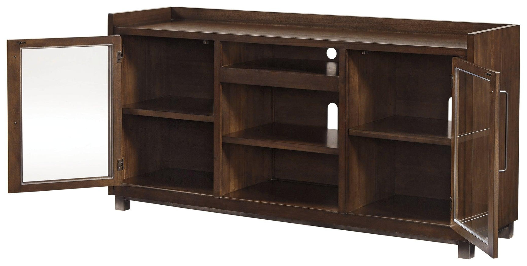 Open glass-front cabinet on Starmore 70" TV Stand