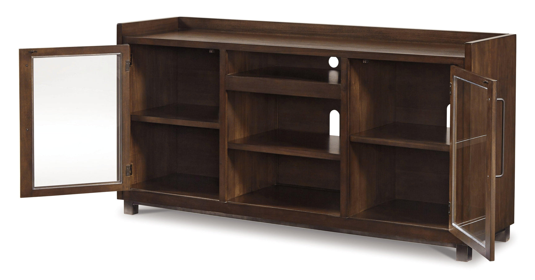Open storage compartments of Starmore TV stand