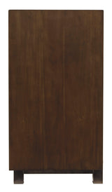 Top view showcasing oiled walnut-tone finish of TV stand