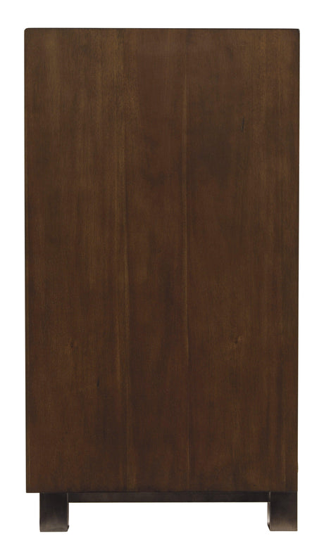 Top view showcasing oiled walnut-tone finish of TV stand