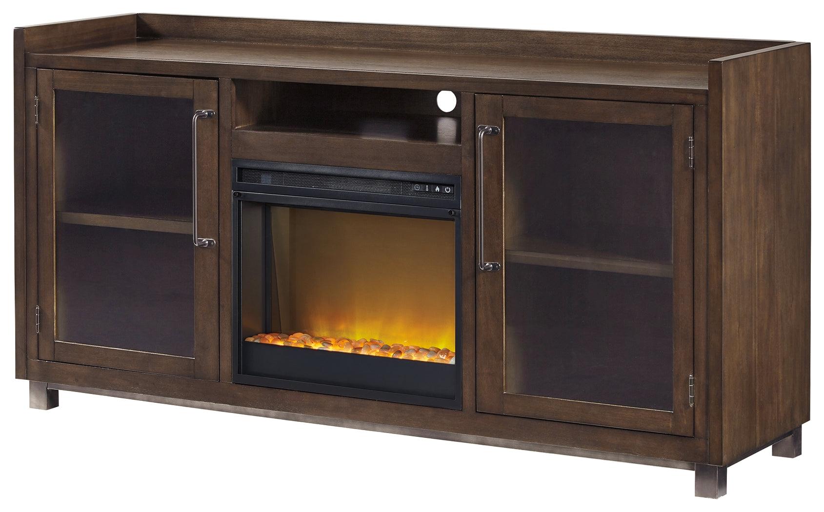 Close-up of dark bronze-tone metal hardware on Starmore TV stand