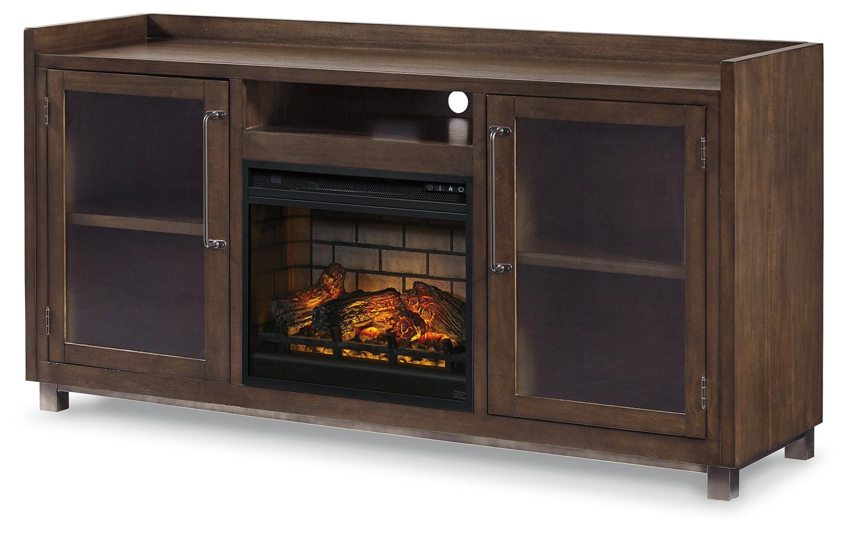 Starmore TV stand side angle showcasing metal hardware