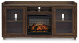 Front view of electric fireplace insert within TV stand