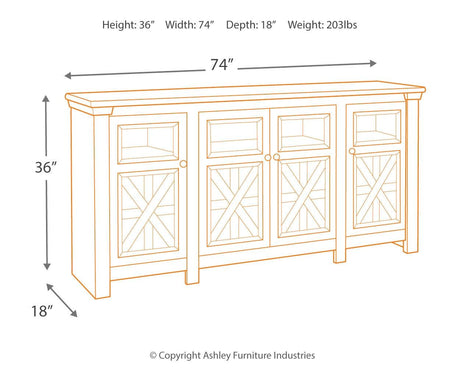 Bolanburg Two-tone 74 inch TV Stand dimensions diagram