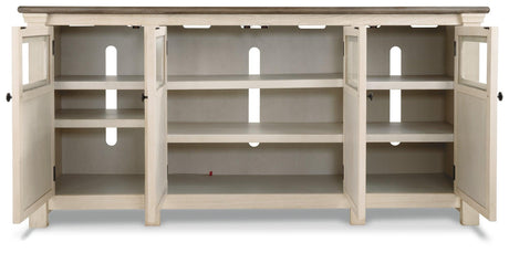 Bolanburg Two-tone 74 inch TV Stand close-up of black hardware