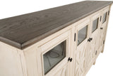 Bolanburg Two-tone 74 inch TV Stand door glass inlay detail