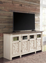 Bolanburg Two-tone 74 inch TV Stand full assembled side profile