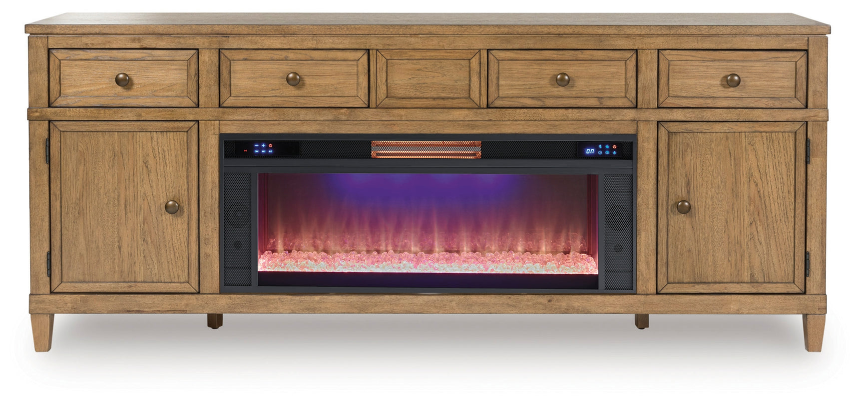 Overall front view with fireplace on mood lighting