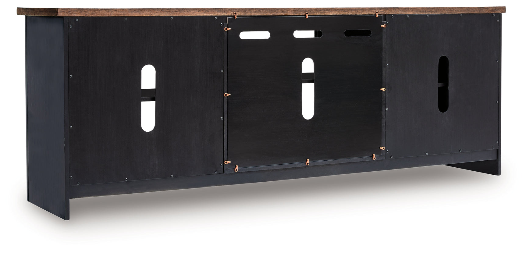 Close-up of dark bronze-tone hardware on Wildenauer TV stand