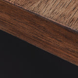 Top view showing rich brown butcher block pattern on TV stand