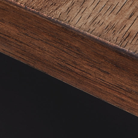 Top view showing rich brown butcher block pattern on TV stand