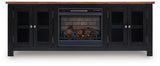 TV stand with electric fireplace remote control displayed