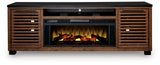 Kallari TV stand head-on view with electric fireplace insert