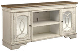 Realyn Chipped White 74 inch TV Stand side angle