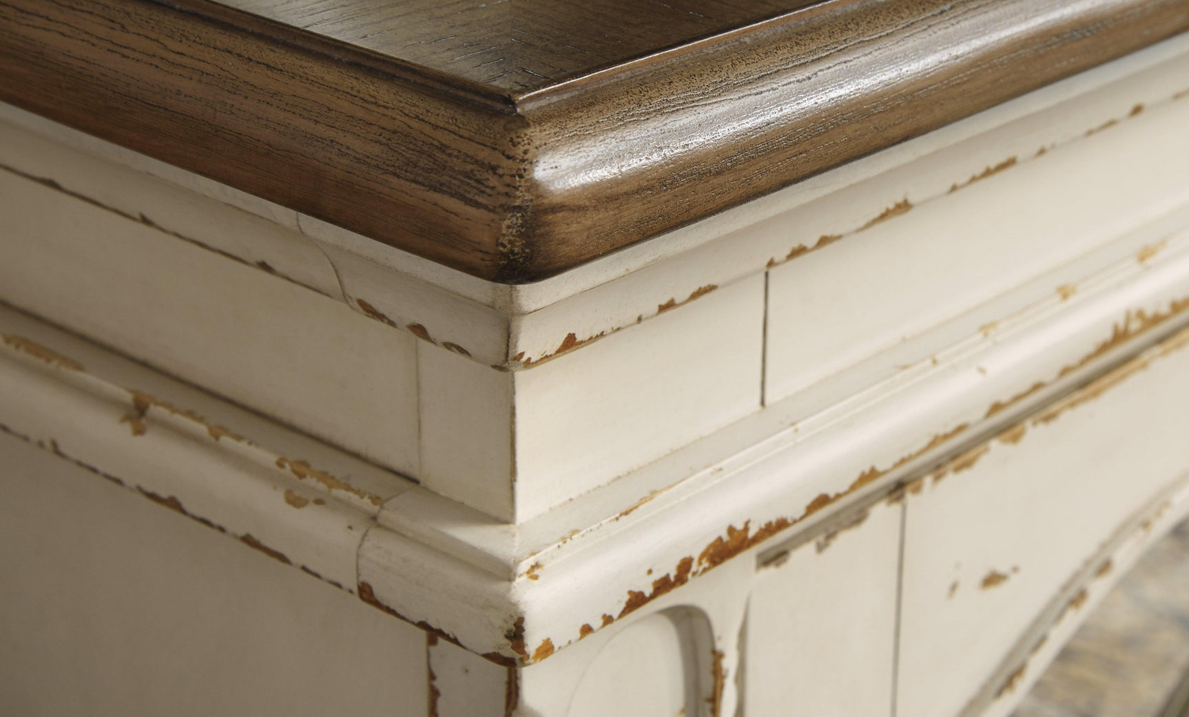 Realyn Chipped White 74 inch TV Stand decorative fretwork detail