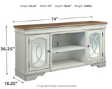 Realyn Chipped White 74 inch TV Stand dimension diagram