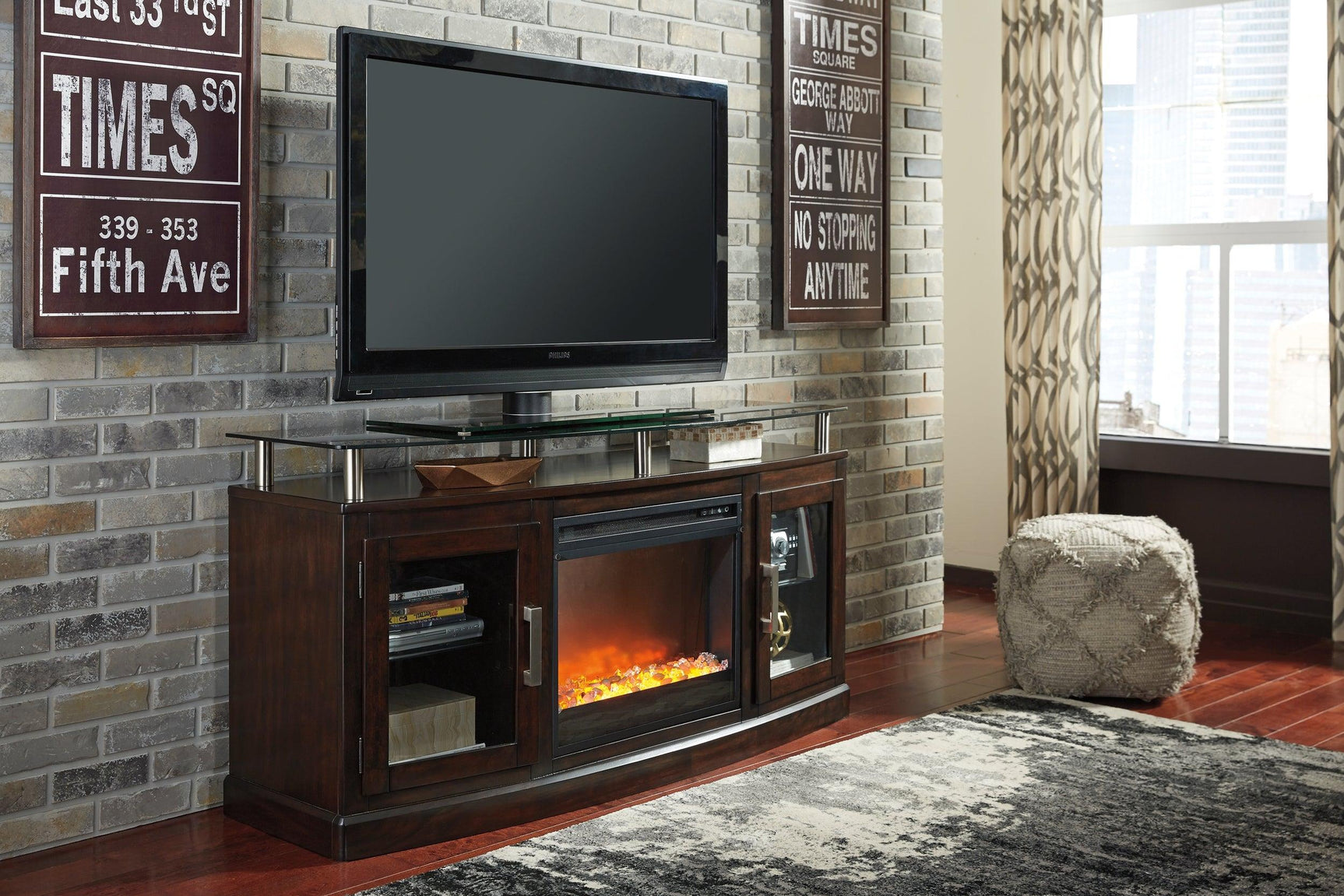 Electric fireplace insert combined with TV stand furniture