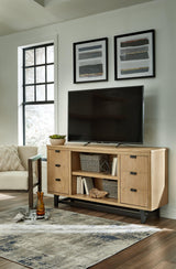 Freslowe Light Brown/Black Large Tv Stand - Ella Furniture